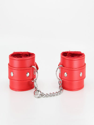 Love In Leather Berlin Baby Faux Fur Lined Hand Cuffs Red