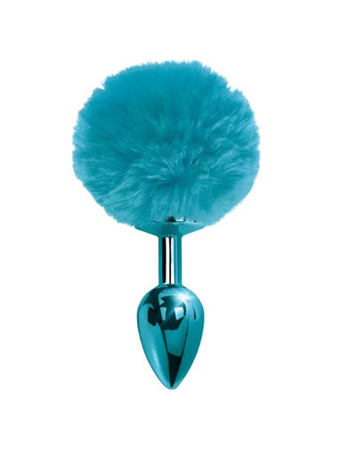 Metal Bunny Tail Small Anal Plug Teal 1