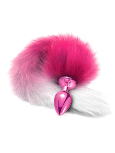 Metal Foxtail Small Anal Plug Pink/White 1