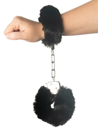 Poison Rose Fluffy Metal Hand Cuffs Black 1