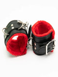 Poison Rose Fluffy Leather Ankle Cuff Black/Red 1