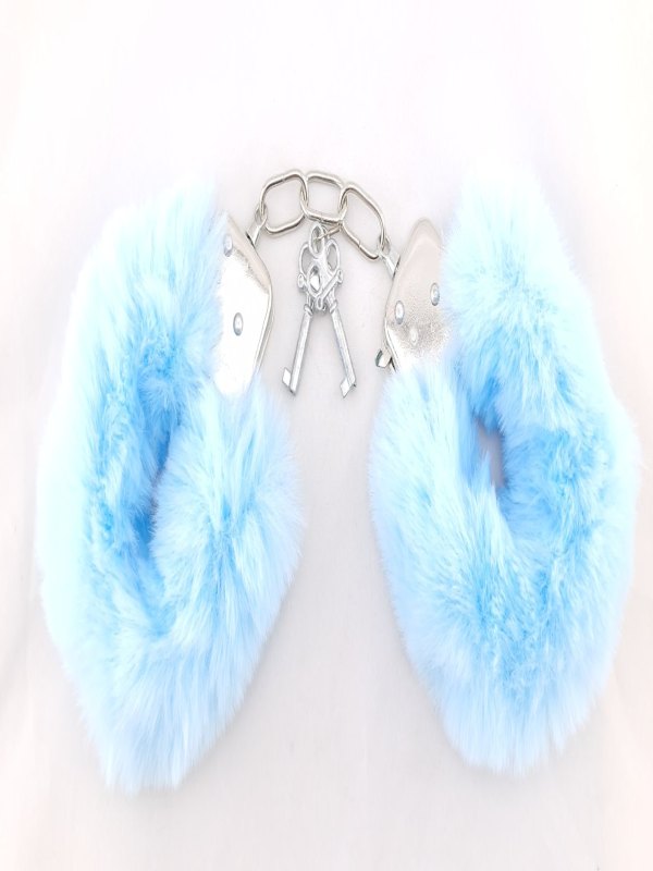 Poison Rose Fluffy Metal Hand Cuffs Sky Blue 2