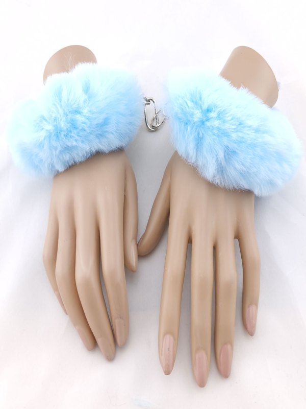 Poison Rose Fluffy Metal Hand Cuffs Sky Blue 3