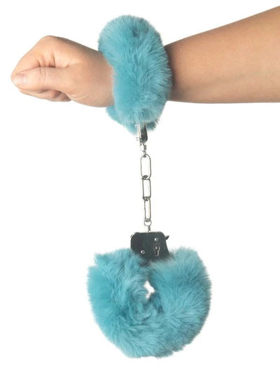 Poison Rose Fluffy Metal Hand Cuffs Teal 1