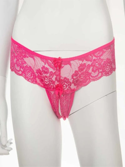 Poison Rose Lingerie Crotchless Lace G-String Pink