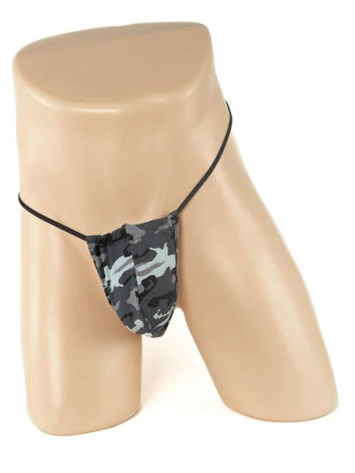 Poison Rose Mens Army Print Micro G-String Grey Camo