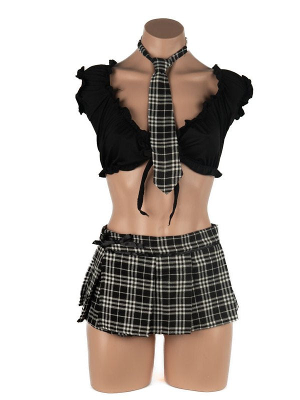 Poison Rose Schoolgirl Tartan Skirt L/XL Black 3