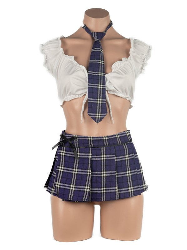 Poison Rose Schoolgirl Tartan Skirt S/M Purple 2