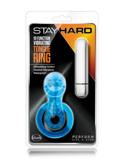 Stay Hard 10 Function Vibrating Tongue Cock/Ball Ring Blue 1