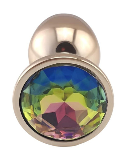 Steel Anal Plug Rose Gold Rainbow Gem Small 1