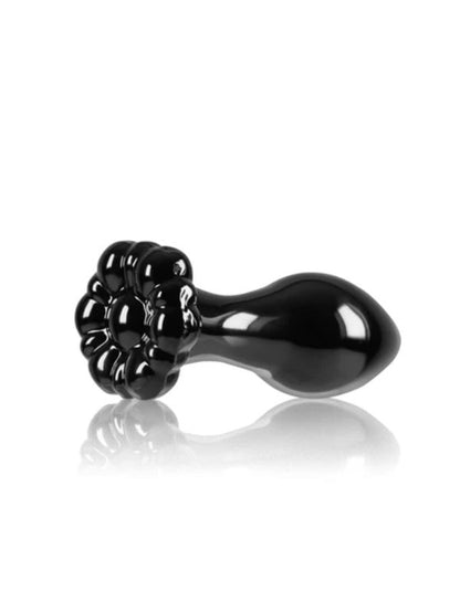 Crystal Glass Flower Anal Plug Black - Passionzone Adult Store