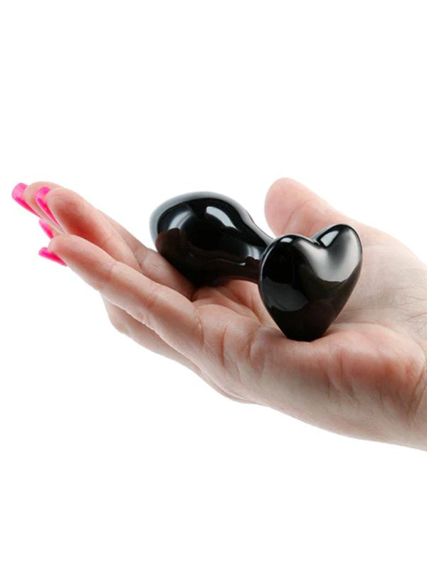 Crystal Glass Heart Anal Plug Black - Passionzone Adult Store