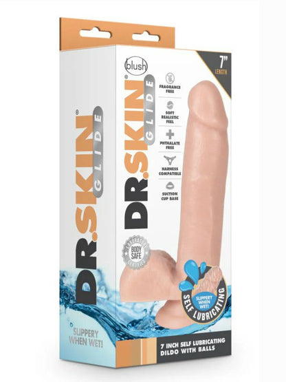 Dr. Skin Glide 7" Self Lubricating Dildo Flesh - Passionzone Adult Store