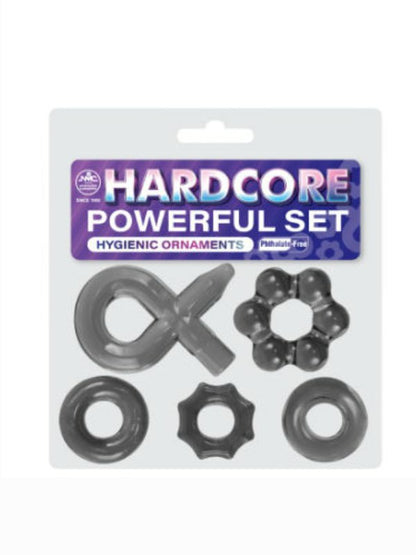 Hardcore Powerful #2 5 Piece Cock Ring Set - Passionzone Adult Store