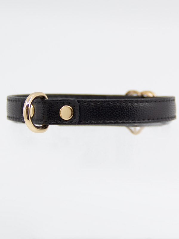 Love In Leather Heart Buckle Collar Black/Gold - Passionzone Adult Store