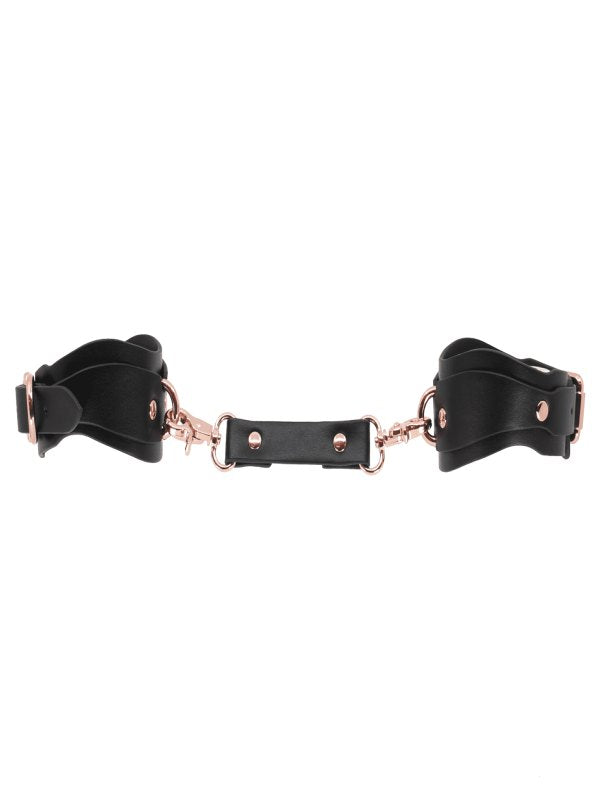 Love In Leather Shaped Ankle Cuffs Black/Rose Gold - Passionzone Adult Store