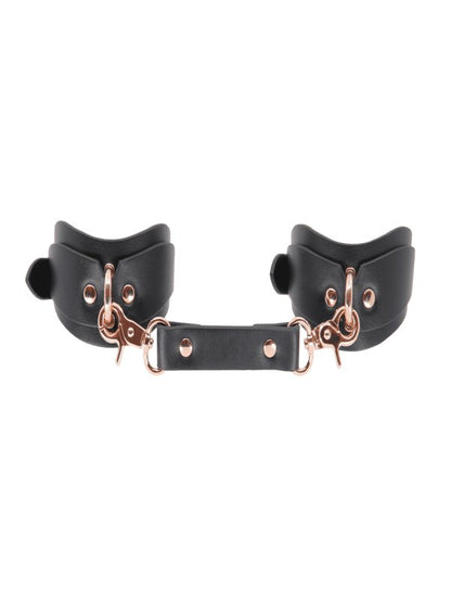 Love In Leather Shaped Hand Cuffs Black/Rose Gold - Passionzone Adult Store