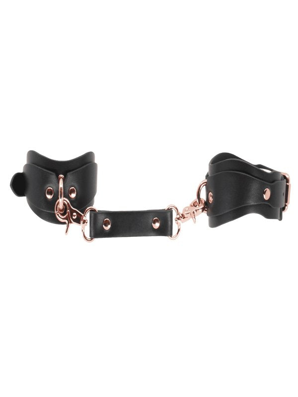 Love In Leather Shaped Hand Cuffs Black/Rose Gold - Passionzone Adult Store