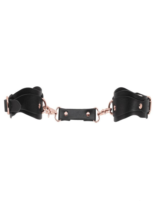 Love In Leather Shaped Hand Cuffs Black/Rose Gold - Passionzone Adult Store