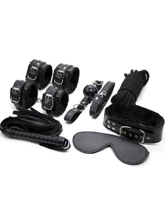 Plush 7 Piece Bondage Kit Black - Passionzone Adult Store