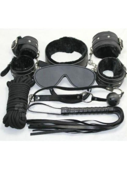 Plush 7 Piece Bondage Kit Black - Passionzone Adult Store