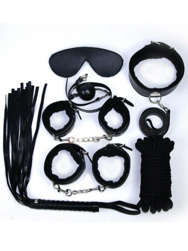 Plush 7 Piece Bondage Kit Black - Passionzone Adult Store