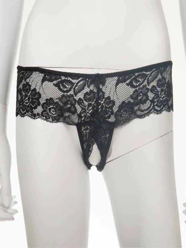 Poison Rose Crotchless Lace G-String Black Size 14 - Passionzone Adult Store