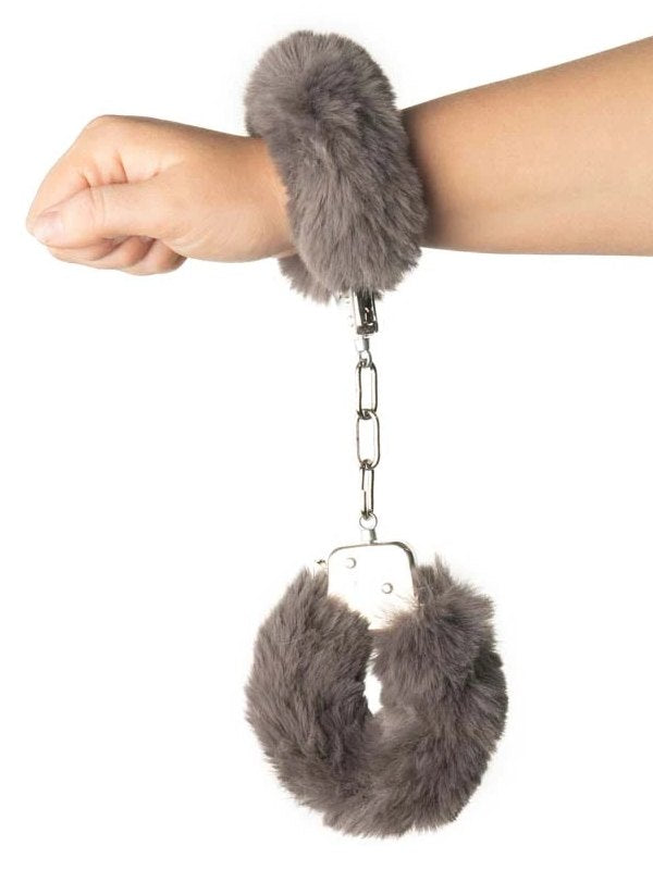 Poison Rose Fluffy Metal Hand Cuffs Charcoal - Passionzone Adult Store