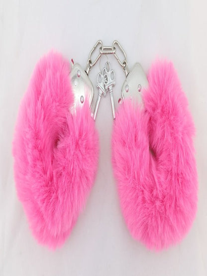 Poison Rose Fluffy Metal Hand Cuffs Hot Pink - Passionzone Adult Store