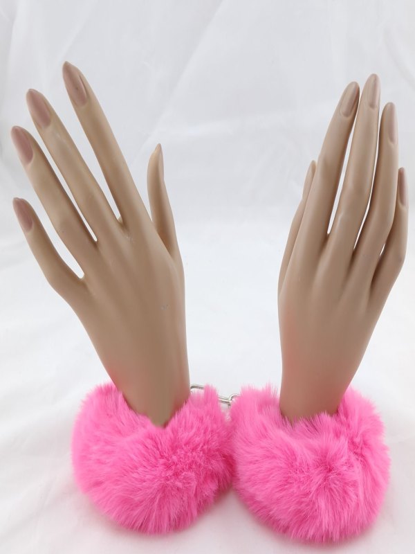 Poison Rose Fluffy Metal Hand Cuffs Hot Pink - Passionzone Adult Store