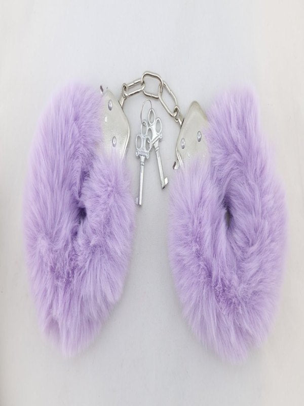 Poison Rose Fluffy Metal Hand Cuffs Lilac - Passionzone Adult Store