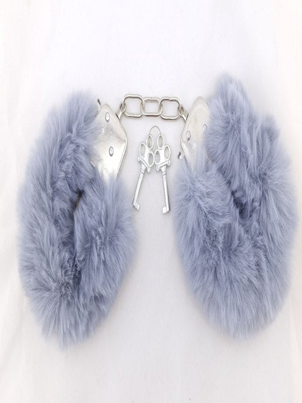 Poison Rose Fluffy Metal Hand Cuffs Silver Fox - Passionzone Adult Store