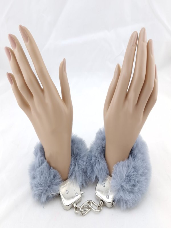 Poison Rose Fluffy Metal Hand Cuffs Silver Fox - Passionzone Adult Store