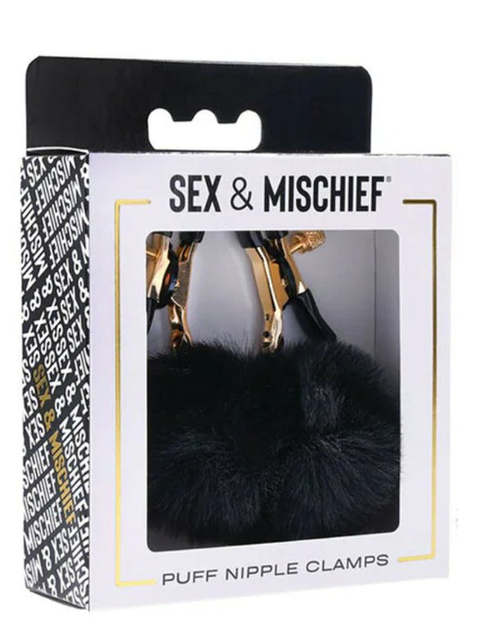 Sportsheets Sex & Mischief Puff Nipple Clamps Black/Gold - Passionzone Adult Store